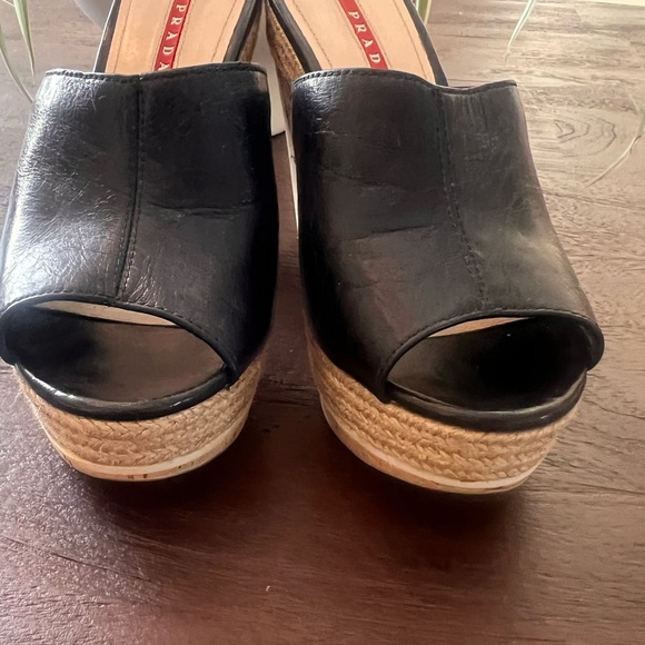 PRADA 36.5 Heel, slide, clog, espadrille cork, rope, leather.mule. - Picture 3 of 14